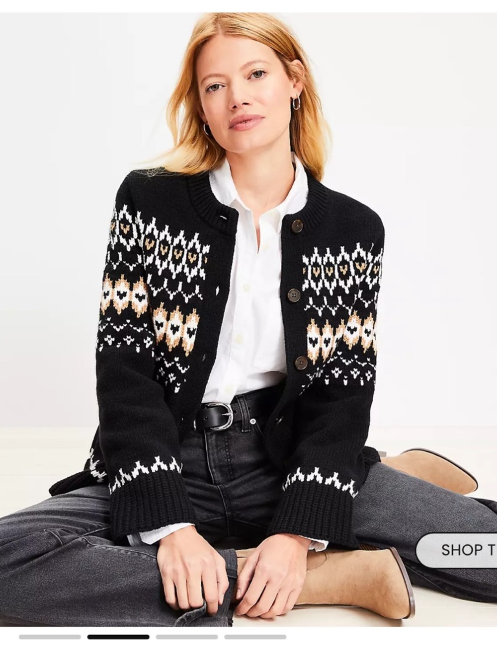 Loft fair isle patch pocket cardigan womens small